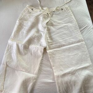 White Linen Pants with Lace-Up Detail